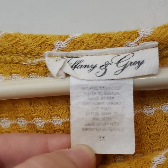 Tiffany & Grey Yellow Striped Peplum Top 3X - Picture 3 of 5